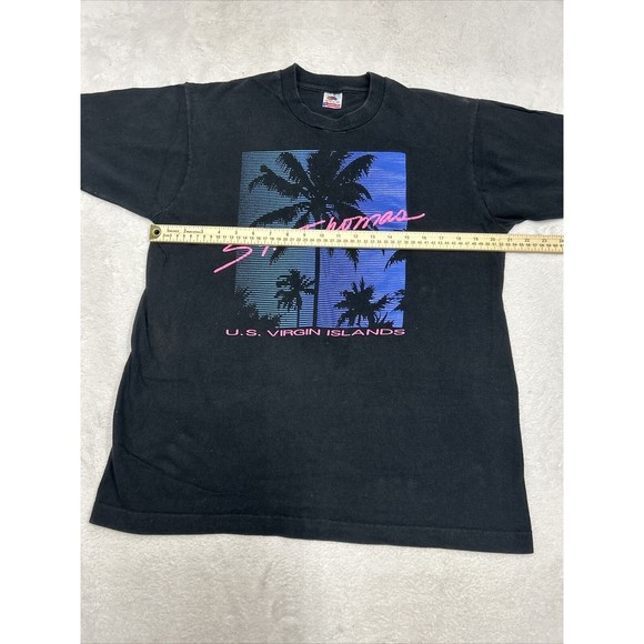 Vtg St. Thomas Virgin Islands Black Palm Tree Beach T-Shirt Single Stitch Size L - Picture 6 of 8